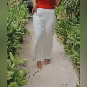 NWT Andie Swim Wide Leg Linen Blend Madeira Pants Coconut White Size Medium